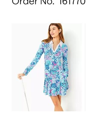 Lilly Pulitzer Aqua & Pink Floral Long-Sleeve luxletica Dress